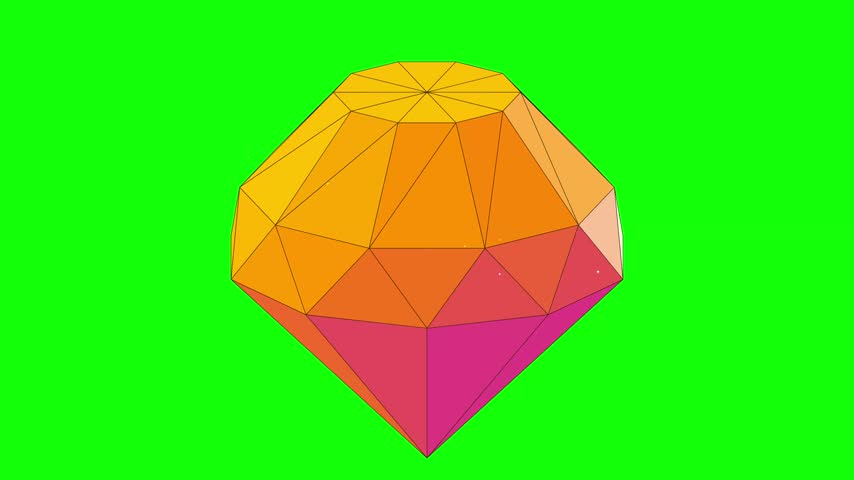 Spinning 3D Low Poly Diamond with Colorful Gradient on Green Screen