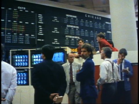 WINNIPEG, MANITOBA - CANADA - CIRCA - 1990: Winnipeg Commodities Exchange, brokers, traders, stockbrokers, Manitoba, Canada