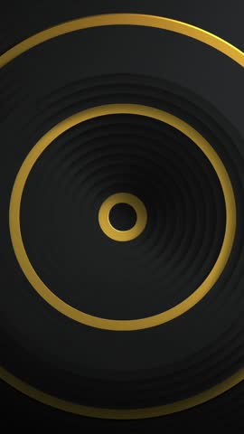 Christmas baubles, gifts and candy canes over gold concentric rings on black background. Christmas, tradition and celebration digitally generated video.