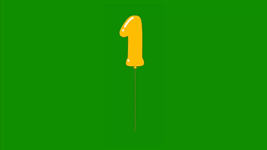 yellow number one balloon floating on green screen background birthday countdown celebration animation loop