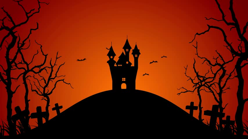 Spooky Halloween Castle Silhouette Background