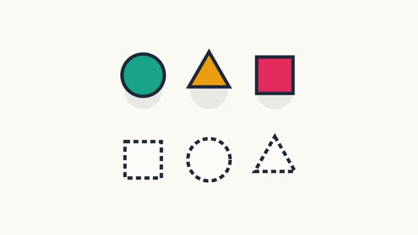 Geometric shapes vector set with solid and dashed outlines on light background