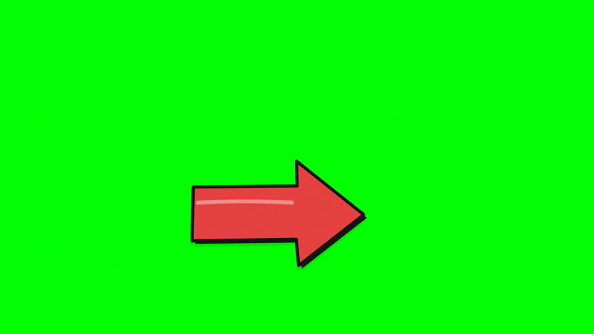 red arrow pointing right on a green screen background for video editing and motion graphic navigation overlay