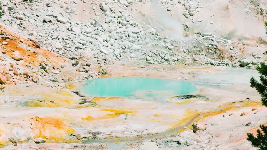 Boiling Pool of Blue Water on The Bumpass Hell Trail, Lassen Volcanic National Park, California, USA