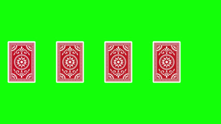 Playing cards animated flipping to reveal four aces 4k green screen