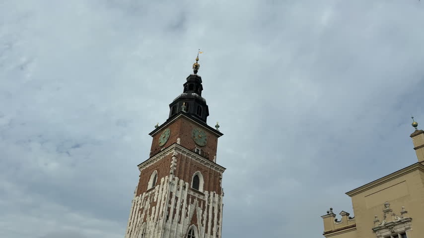 Krakow Main Market Square landmarks with St Marys Basilica and historic buildings