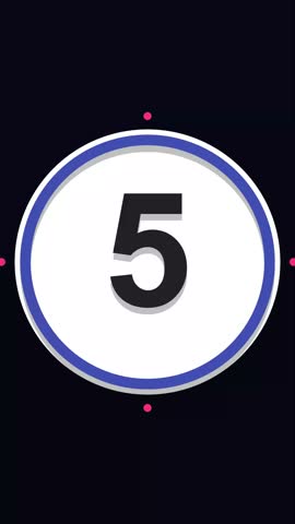 This minimalist digital countdown timer displays sequential numbers against a sleek dark backdrop. A circular progress indicator rotates around the central white oval shape to track passing time intervals. Smooth graphical transitions create a modern aesthetic suitable for professional broadcast projects or opening event sequences. Sharp monochromatic colors highlight the stark geometric composition.