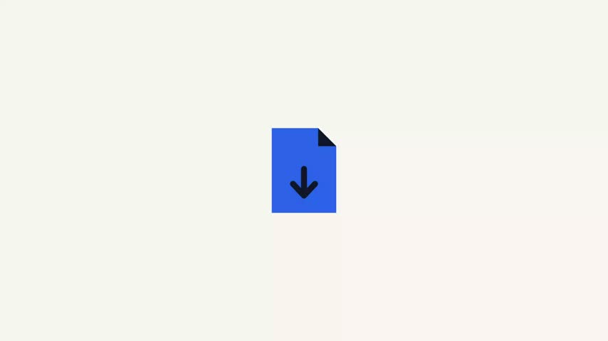 Download icon animated on a blue document file for software interface and web design