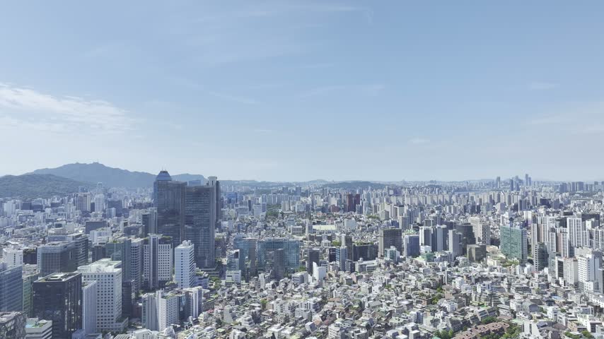 Aerial View of Office Buildings and Gangnam Cityscape near Seonjeongneung Station in Seoul, South Korea