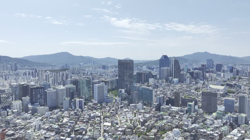 Aerial View of Office Buildings and Gangnam Cityscape near Seonjeongneung Station in Seoul, South Korea