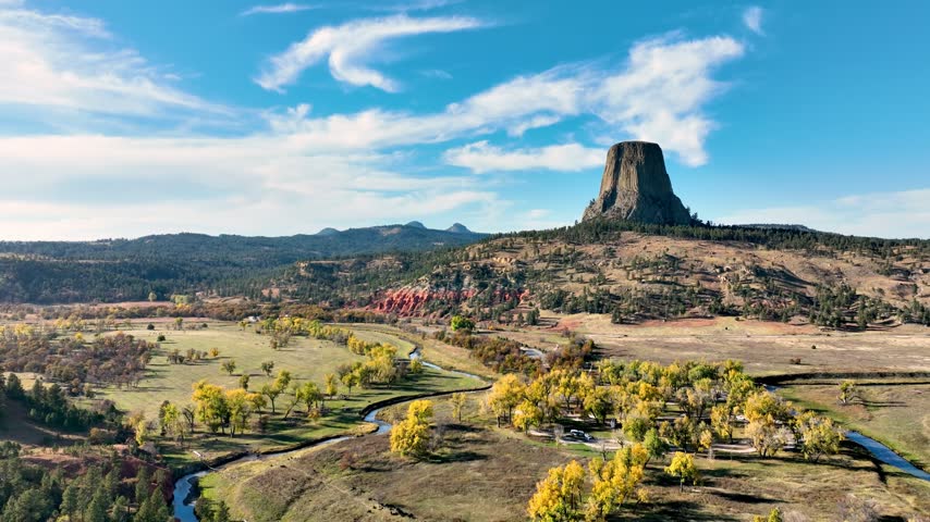 Aerial shot of the amazing Devils Tower National Monument in Wyoming.