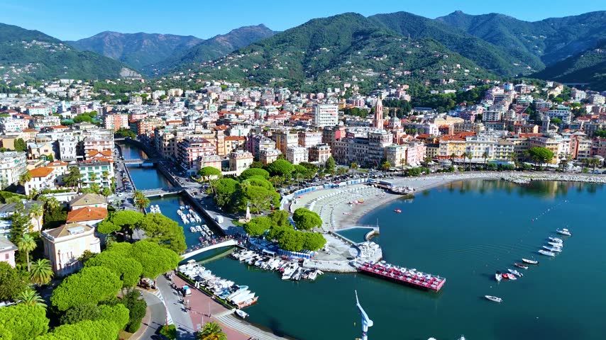 Aerial view of Rapallo in the Metropolitan City of Genoa, Liguria, Italy