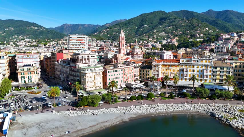 Aerial view of Rapallo in the Metropolitan City of Genoa, Liguria, Italy