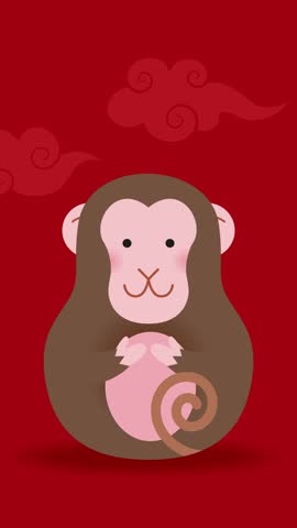 Cute New Year of the Monkey 2028 vertical animation video. Zodiac monkey in a cartoon style.