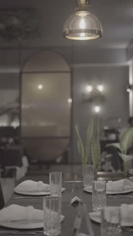 Elegant Restaurant Dining Room With Pendant Lights