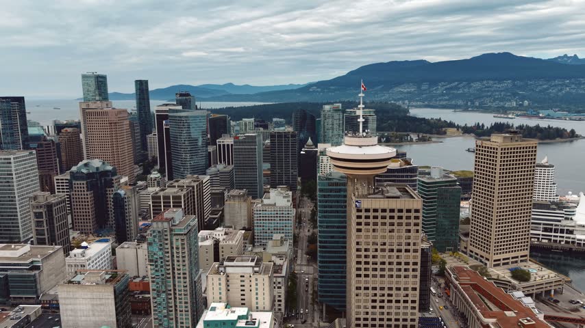 Aerial drone footage capturing downtown Vancouver