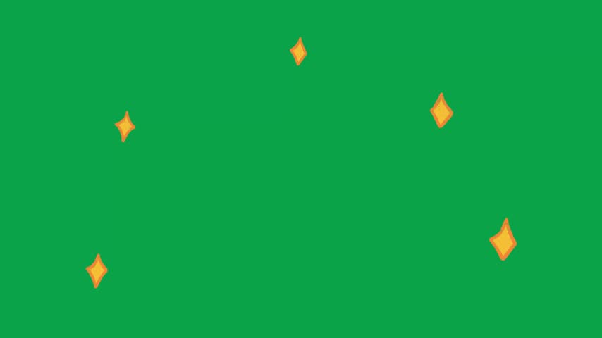 2D Hand Drawn Yellow Four Point Sparkle Stars Green Screen Overlay
