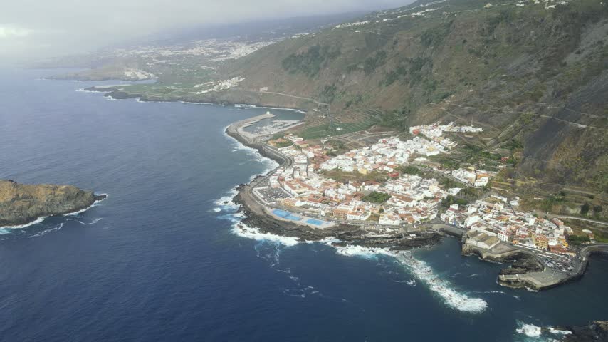A final long static hold closes out the sequence of aerial views over Garachico from this Tenerife drone flight. The last and steadiest of the extended coverage takes.