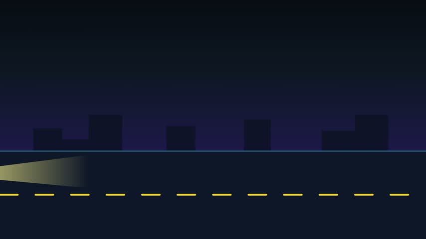 Minimalist Car Driving at Night Animation with Headlights on Road Vector Motion Graphic