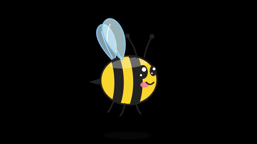 Cute cartoon honey bees flying on black background