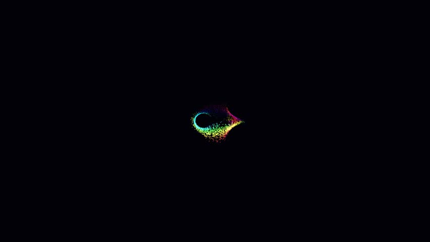 Abstract swirling particles with vibrant colors against a black background. Digital animation.