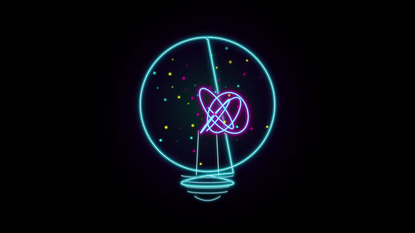 Neon Continuous Line Art Light Bulb with Flying Butterfly and Particles Loop