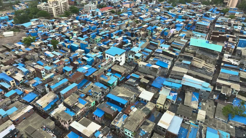 top view of Mumbai urban landscape with dense housing with mangroves 