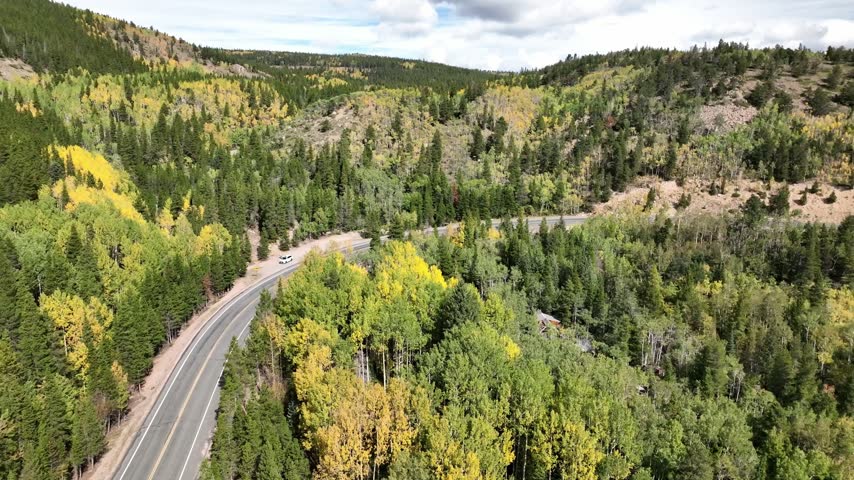 Breathtaking view of the Peak to Peak Highway in Colorado, inviting travelers to a scenic road trip adventure through the Rocky Mountains.
