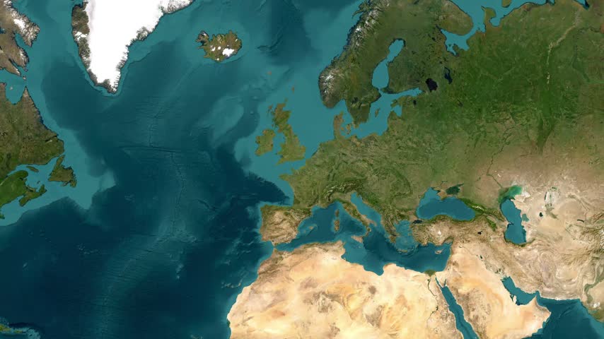 3D Animated Map of United Kingdom Highlighting Regions, Flag Overlay, and European Borders