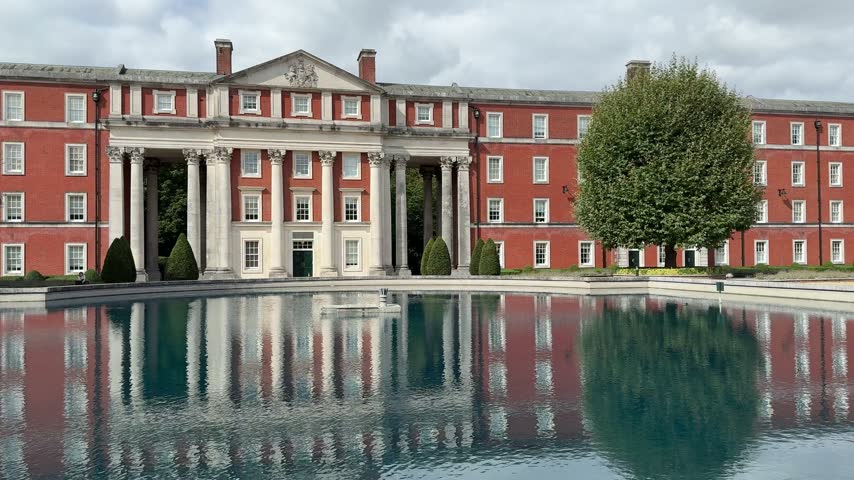 Panning shot of the historic Peninsula Barracks in Winchester, England