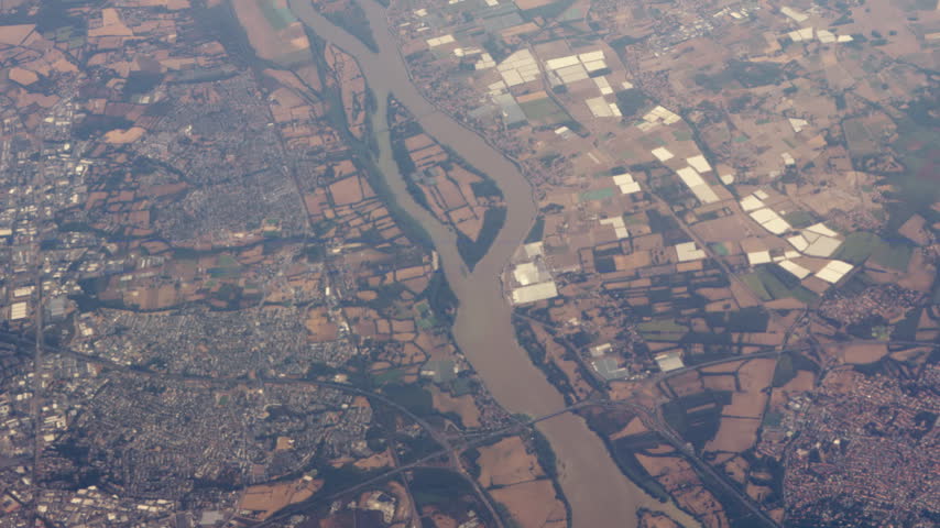 High Aerial View of French City of Nantes with Distinctive Geography.