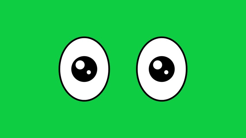 Close-up of cartoon eyes motion with green background for children or animation projects