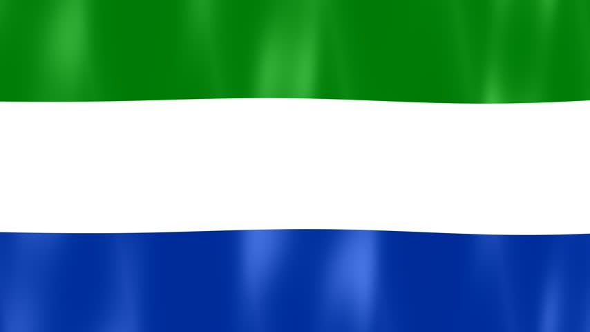 Light Green, White, Light Blue Horizontal Tricolor National Flag Of Sierra Leone Displaying Text Overlay.
