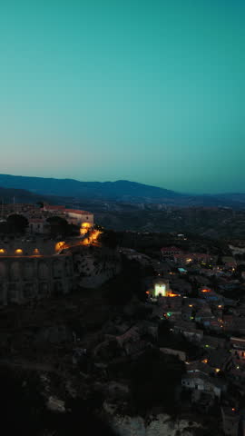 Gerace town centre illuminated streets at night after the sunset