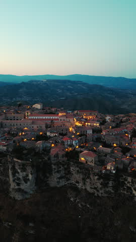 The village of Gerace in Calabria, illuminated by faint lights at night
