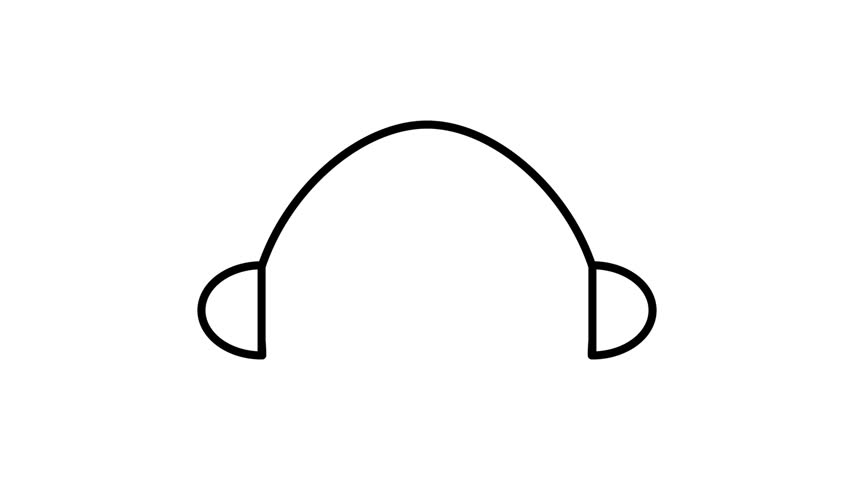 A simple, clean black and white line art animation of a pair of headphones icon on a plain background.