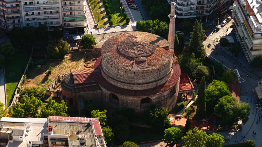 Rotunda of Galerius, Drone View of Historic Landmark in Downtown of Thessaloniki, Greece