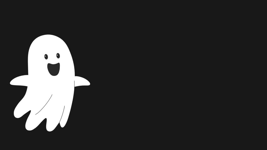 Animation of a halloween cute ghost floating on black background