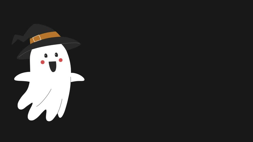 Animation of a halloween cute ghost floating on black background