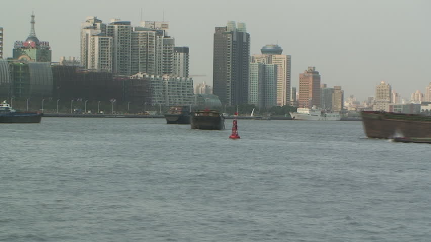 Timelapse river scene with many ships