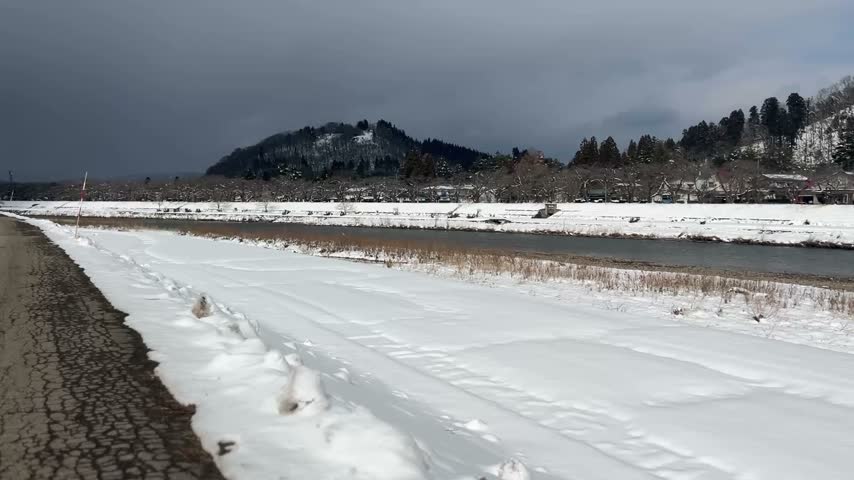 Japan Kakunodate Hinokinai Riverbank Hills Winter Snow