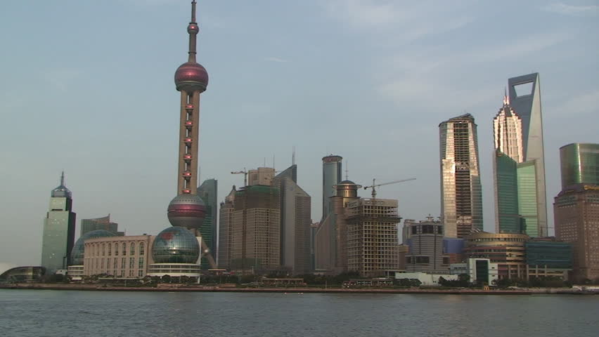 Shanghai, March 2009: Large ship sails through downtown Shanghai part 1