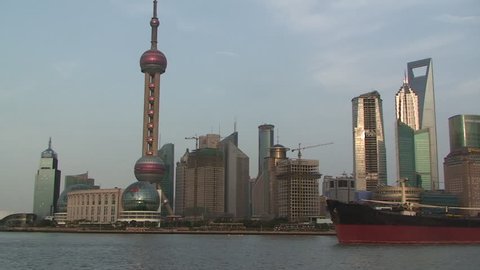 Shanghai, March 2009: Large ship sails through downtown Shanghai part 2