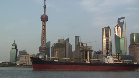 Shanghai, March 2009: Large ship sails through downtown Shanghai part 3