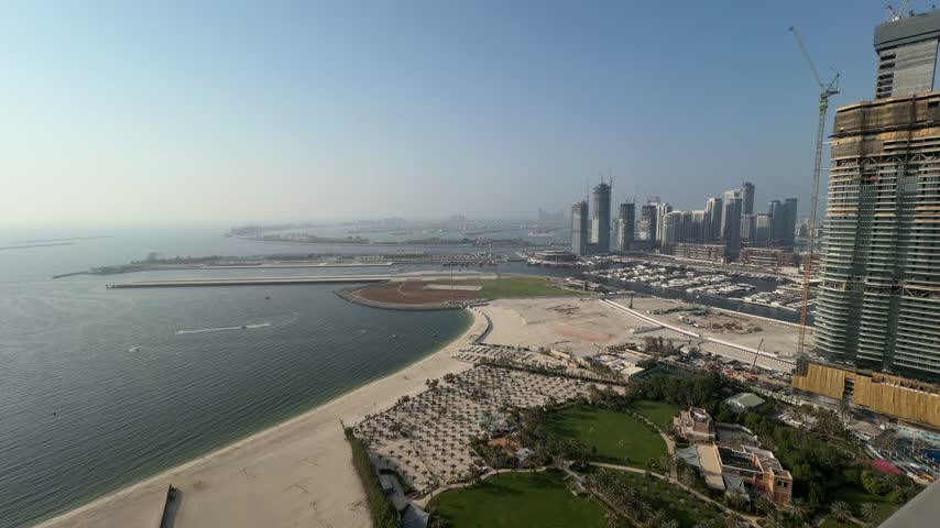 Panoramic view of Palm Jumeirah and Ain Dubai from Dubai Marina.