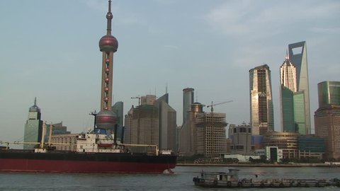 Shanghai, March 2009: Large ship sails through downtown Shanghai part 4