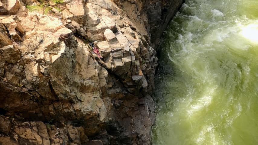 The massive waterfalls and rocky landscapes at Hogenakkal, Tamil Nadu, India.