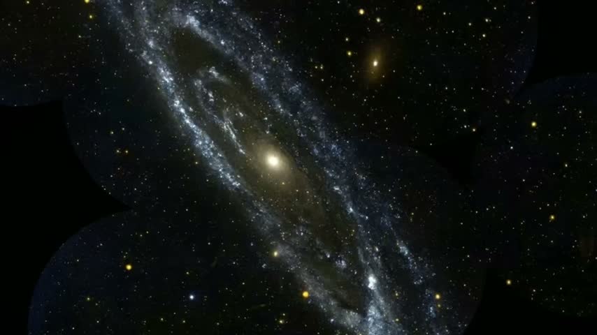 Spiral Galaxy with Bright Golden Core in Deep Outer Space