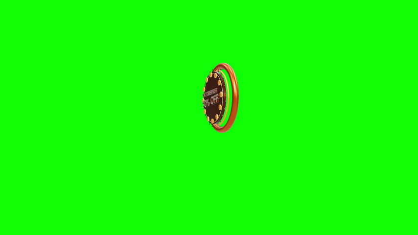 3D Oktoberfest sale badge with honeycomb texture and golden accents on a green screen