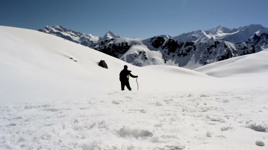 Winter Mountain Adventure With Trekker at a Snow Covered Himalayan Landscape